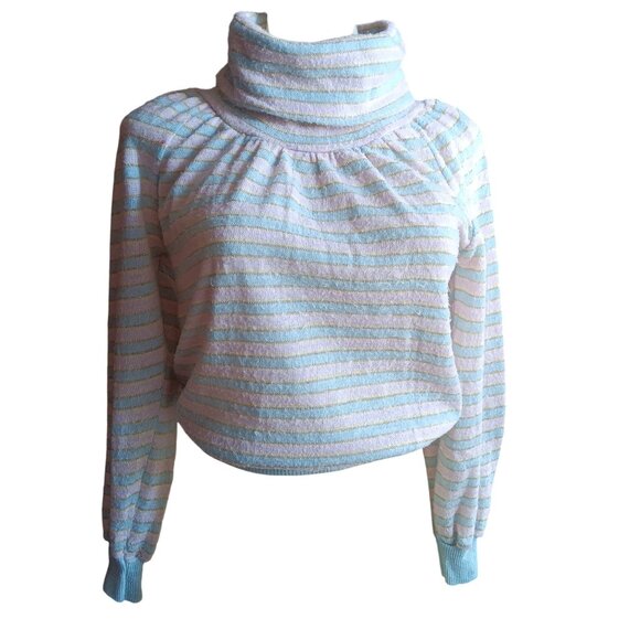 Vintage 1970s Dig It Striped Gold Thread Turtleneck Sweater M Pastel Pink - Picture 2 of 8